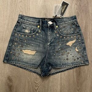 Juicy Couture Black Label Denim Melrose Wash Indigo Mixed Metal Studded Short
